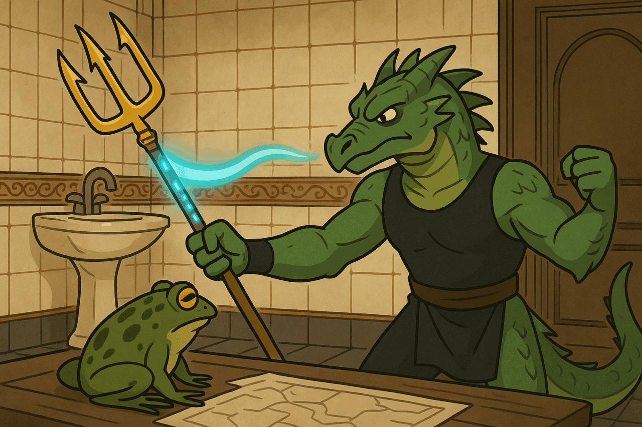 2 Dragon Commanding Frog in Ornate Bathroom