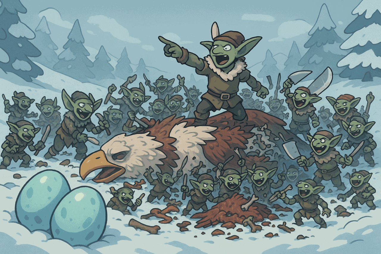 3 Goblins Feast in Snowy Landscape