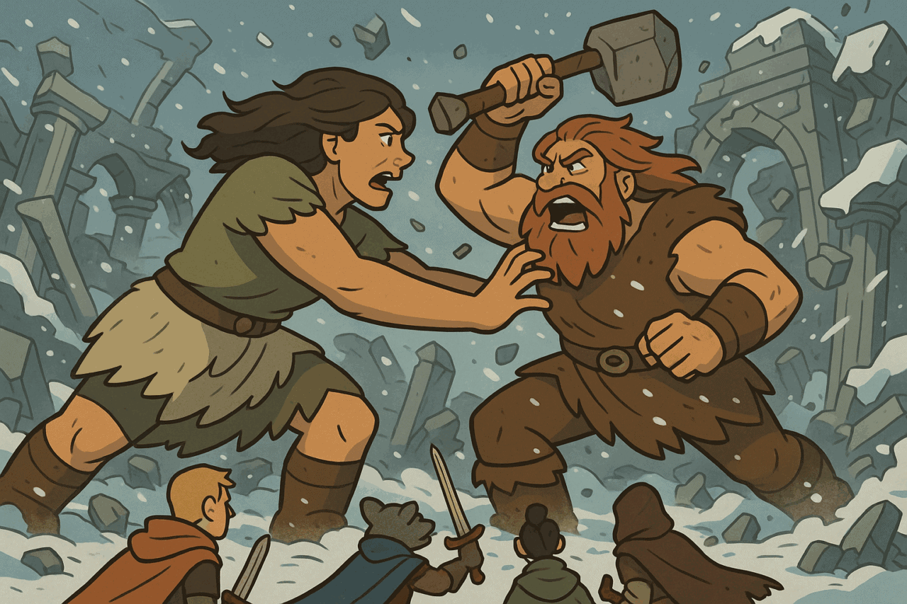 Giants Clash in Snowy Ruins